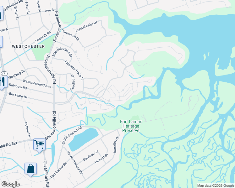 map of restaurants, bars, coffee shops, grocery stores, and more near 1052 Hills Plantation Drive in Charleston
