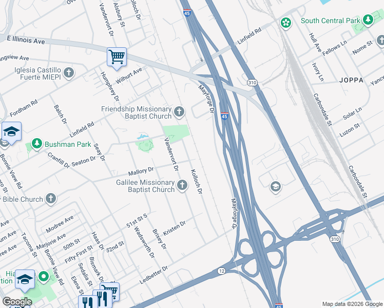 map of restaurants, bars, coffee shops, grocery stores, and more near 3500 Mallory Drive in Dallas