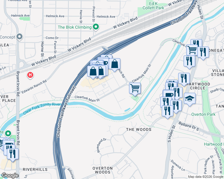 map of restaurants, bars, coffee shops, grocery stores, and more near 4900 Gage Avenue in Fort Worth
