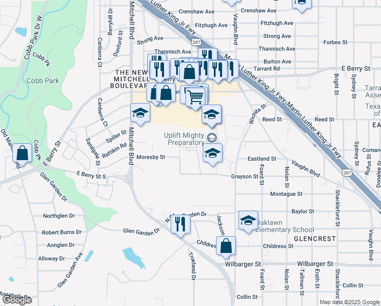 map of restaurants, bars, coffee shops, grocery stores, and more near 3801 W.G. Daniels in Fort Worth