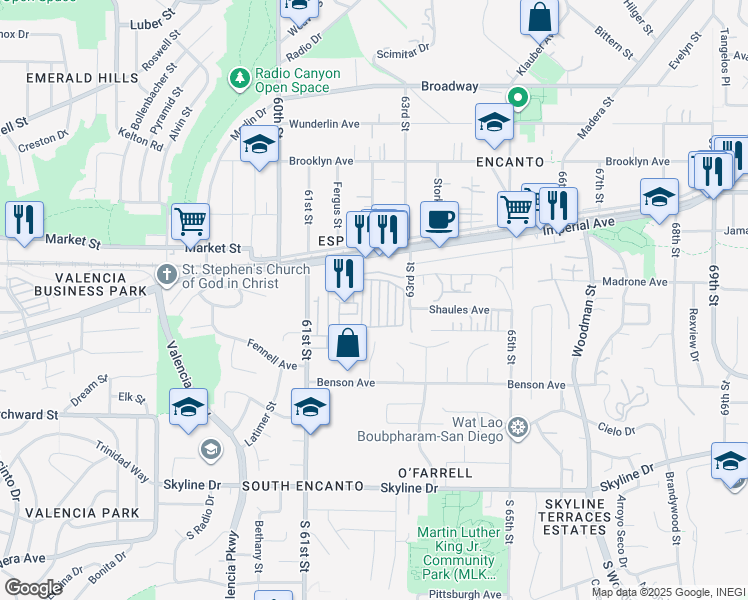 map of restaurants, bars, coffee shops, grocery stores, and more near 402 63rd Street in San Diego