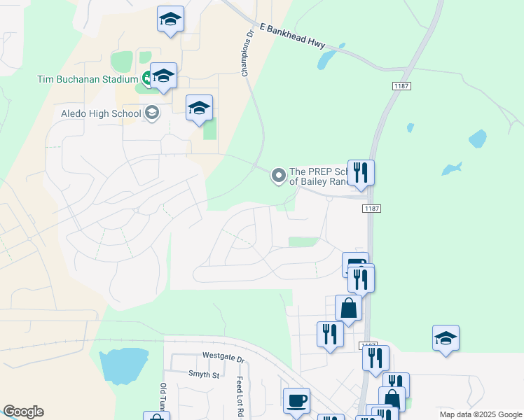 map of restaurants, bars, coffee shops, grocery stores, and more near 200 Creekview Terrace in Aledo