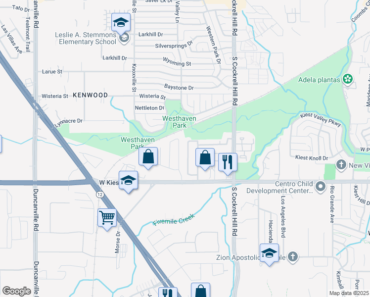 map of restaurants, bars, coffee shops, grocery stores, and more near 3037 Caballero Circle in Dallas