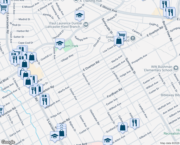 map of restaurants, bars, coffee shops, grocery stores, and more near 2431 Hudspeth Avenue in Dallas