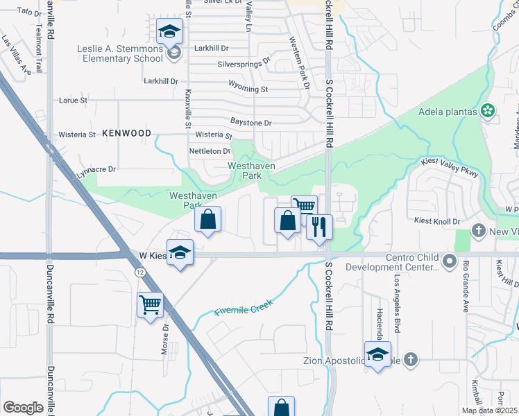 map of restaurants, bars, coffee shops, grocery stores, and more near 3037 Caballero Circle in Dallas