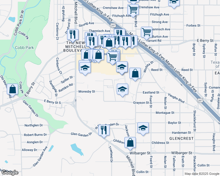 map of restaurants, bars, coffee shops, grocery stores, and more near 3801 W.G. Daniels in Fort Worth