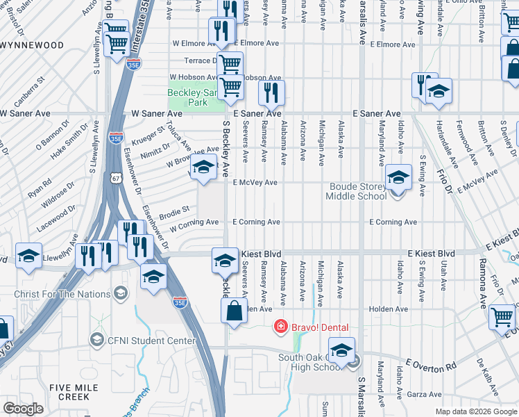map of restaurants, bars, coffee shops, grocery stores, and more near 3102 Ramsey Avenue in Dallas
