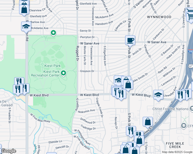 map of restaurants, bars, coffee shops, grocery stores, and more near 3423 East Perryton Drive in Dallas