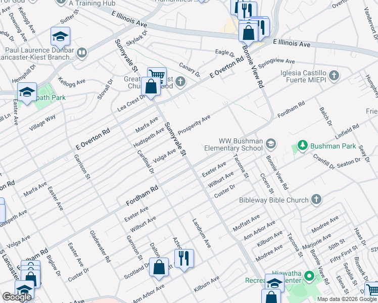 map of restaurants, bars, coffee shops, grocery stores, and more near 3824 Sunnyvale Street in Dallas