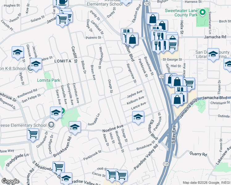 map of restaurants, bars, coffee shops, grocery stores, and more near 838 Osage Street in San Diego
