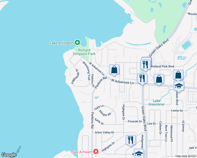 map of restaurants, bars, coffee shops, grocery stores, and more near 2307 Perkins Place in Arlington