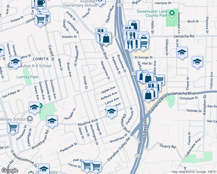 map of restaurants, bars, coffee shops, grocery stores, and more near 8850 Innsdale Avenue in Spring Valley