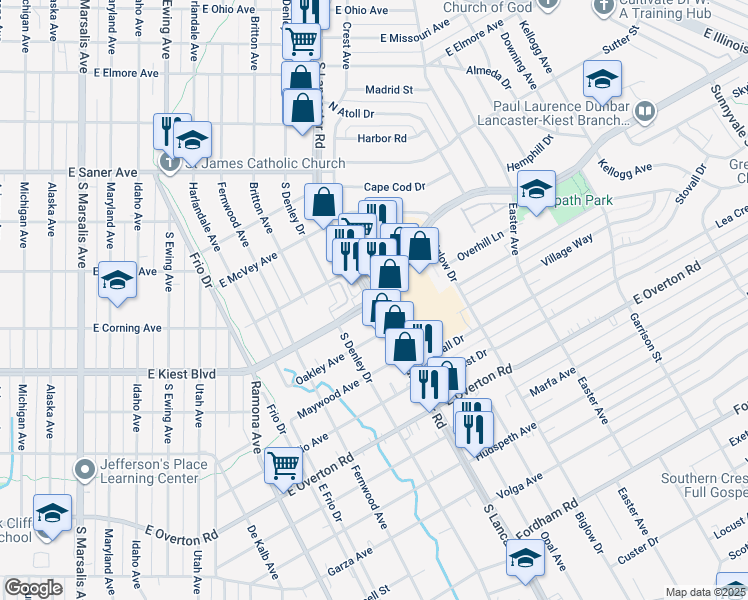 map of restaurants, bars, coffee shops, grocery stores, and more near in Dallas