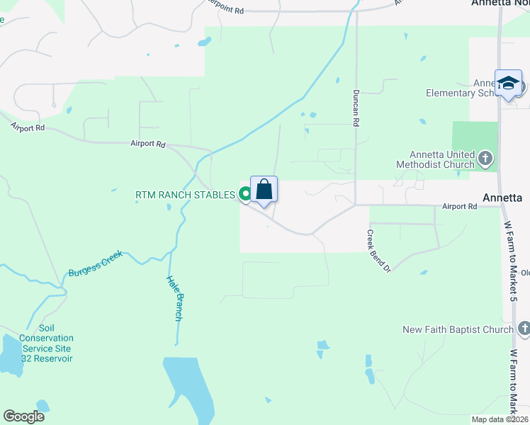 map of restaurants, bars, coffee shops, grocery stores, and more near 1530 Airport Road in Annetta