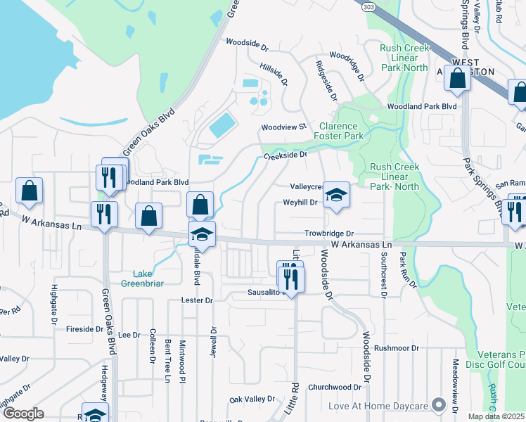 map of restaurants, bars, coffee shops, grocery stores, and more near 2212 Ridgedale Drive in Arlington