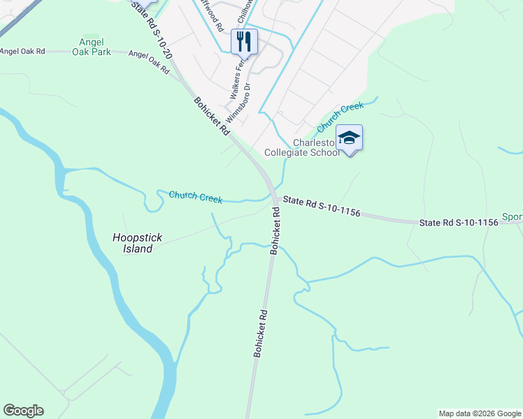 map of restaurants, bars, coffee shops, grocery stores, and more near Hoopstick Island Road in Johns Island