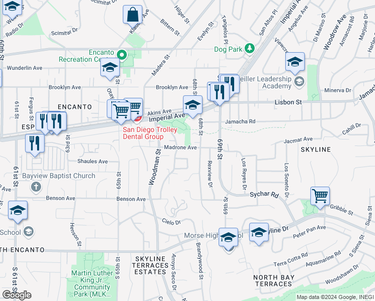 map of restaurants, bars, coffee shops, grocery stores, and more near 403 Ritchey Street in San Diego