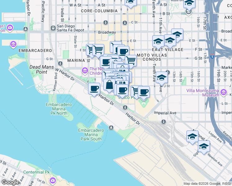 map of restaurants, bars, coffee shops, grocery stores, and more near in San Diego