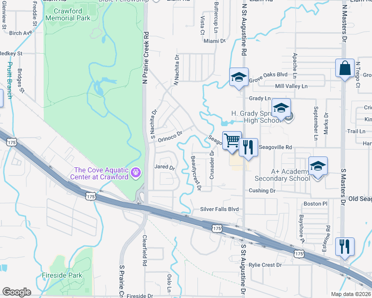 map of restaurants, bars, coffee shops, grocery stores, and more near 301 Beautycrest Drive in Dallas