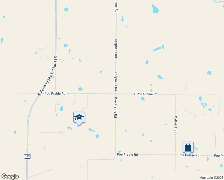 map of restaurants, bars, coffee shops, grocery stores, and more near 105 East Poe Prairie Road in Millsap