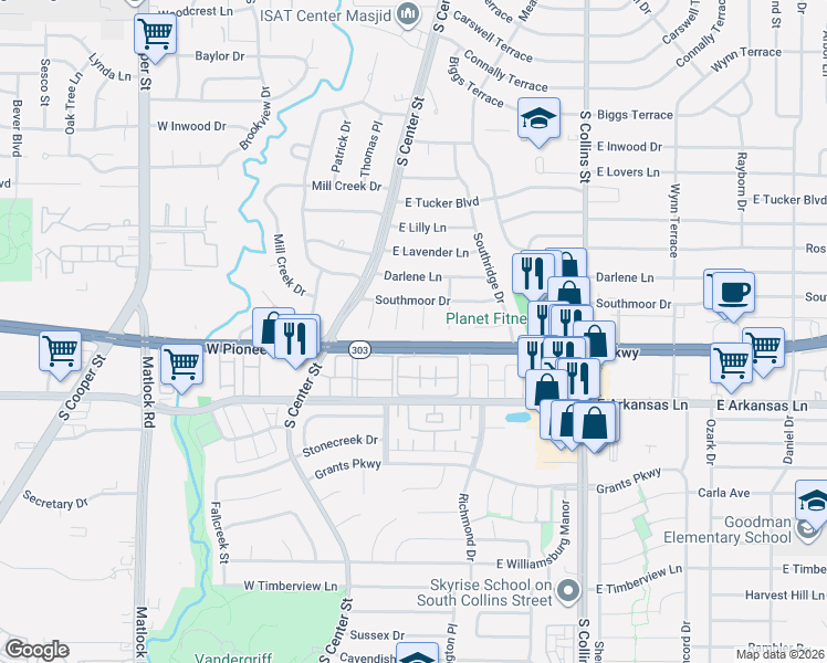 map of restaurants, bars, coffee shops, grocery stores, and more near 2104 Lejuan Court in Arlington