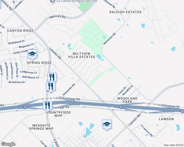 map of restaurants, bars, coffee shops, grocery stores, and more near 119 Palomino Street in Mesquite