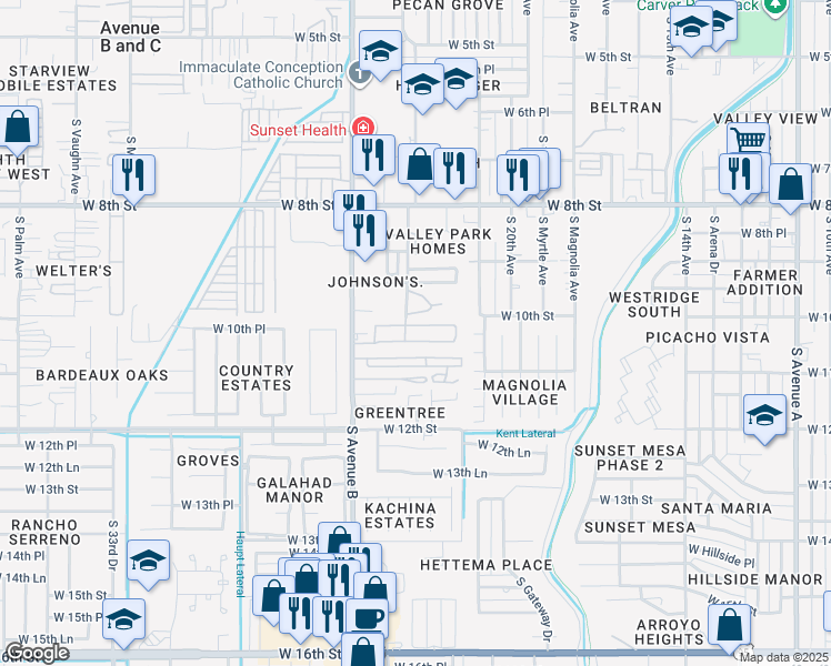 map of restaurants, bars, coffee shops, grocery stores, and more near 999 South Bell Avenue in Yuma