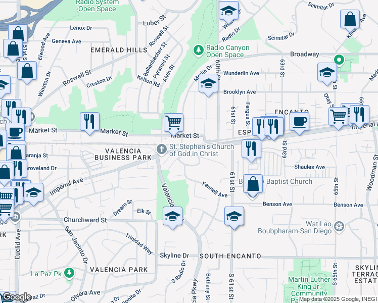 map of restaurants, bars, coffee shops, grocery stores, and more near 5910 Linnet St in San Diego