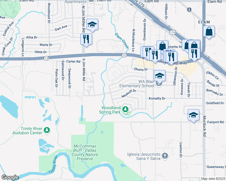 map of restaurants, bars, coffee shops, grocery stores, and more near 7309 Gayglen Drive in Dallas