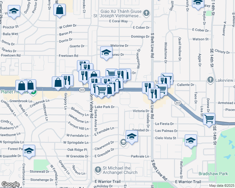 map of restaurants, bars, coffee shops, grocery stores, and more near 433 East Pioneer Parkway in Grand Prairie