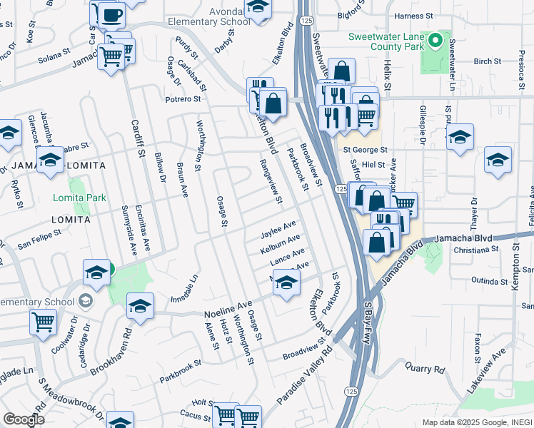 map of restaurants, bars, coffee shops, grocery stores, and more near 8850 Innsdale Avenue in Spring Valley