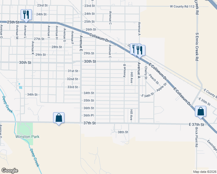 map of restaurants, bars, coffee shops, grocery stores, and more near 300 33rd Street in Snyder