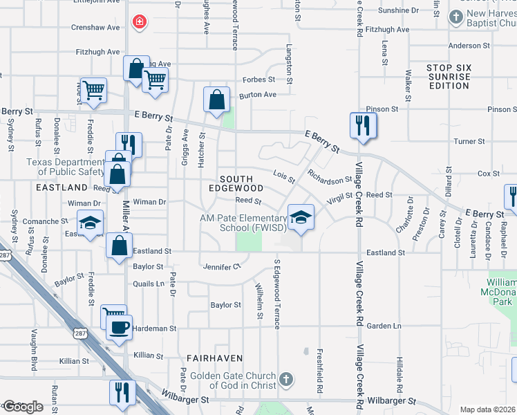 map of restaurants, bars, coffee shops, grocery stores, and more near 4640 Reed Street in Fort Worth