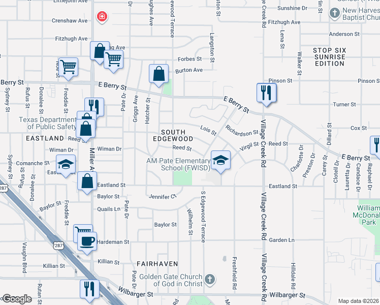 map of restaurants, bars, coffee shops, grocery stores, and more near 4640 Reed Street in Fort Worth