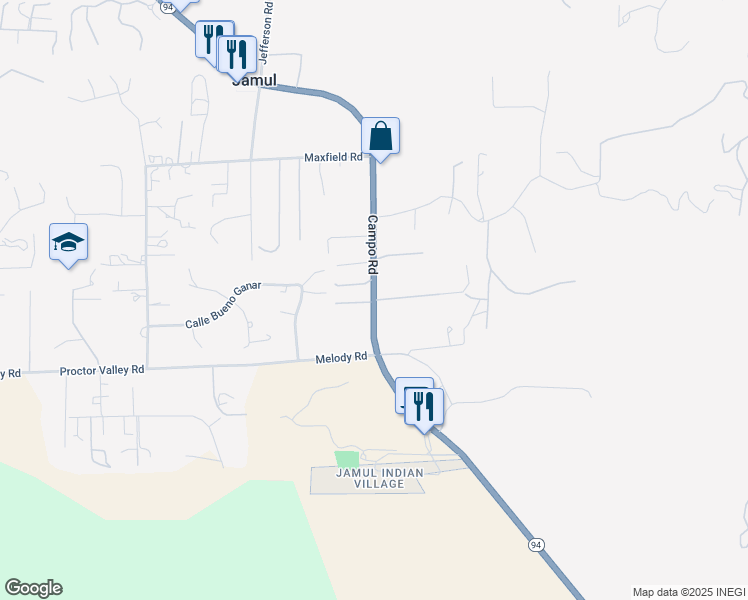 map of restaurants, bars, coffee shops, grocery stores, and more near Campo Road & Las Palmas Road in Jamul