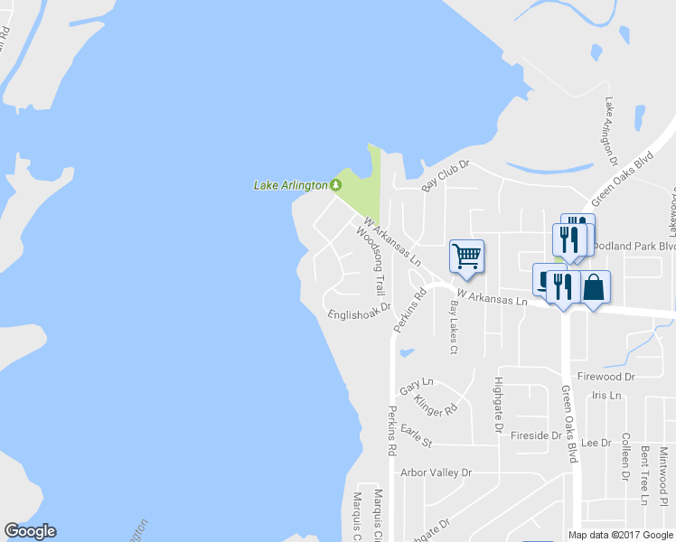 map of restaurants, bars, coffee shops, grocery stores, and more near 2206 Englishoak Drive in Arlington