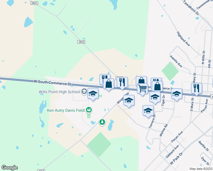 map of restaurants, bars, coffee shops, grocery stores, and more near in Wills Point