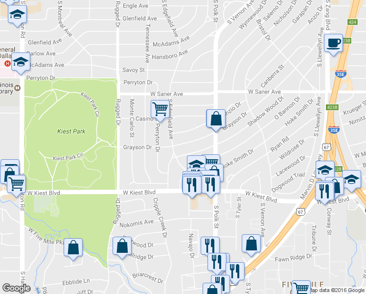 map of restaurants, bars, coffee shops, grocery stores, and more near 3224 Grayson Drive in Dallas