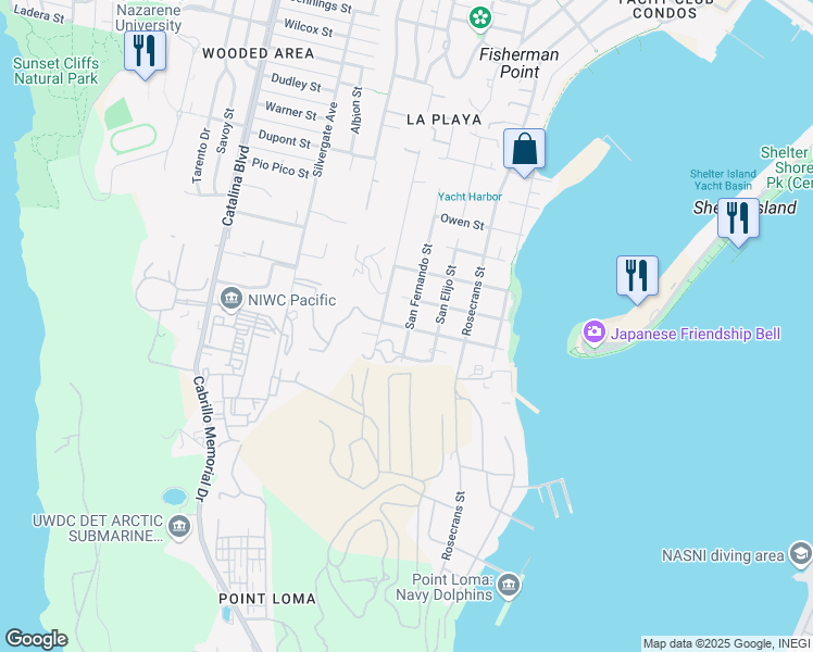 map of restaurants, bars, coffee shops, grocery stores, and more near in San Diego