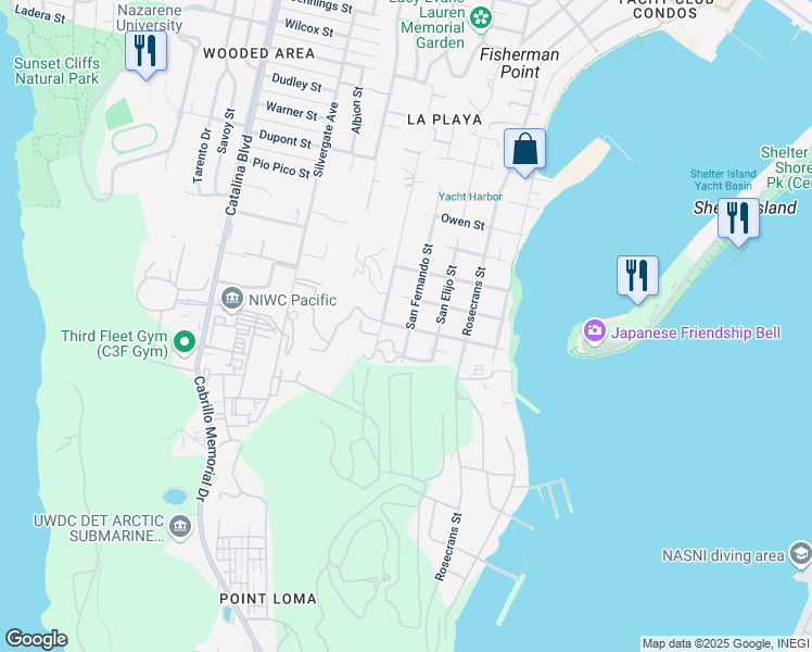 map of restaurants, bars, coffee shops, grocery stores, and more near in San Diego