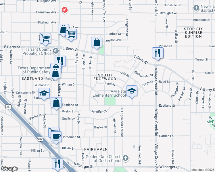 map of restaurants, bars, coffee shops, grocery stores, and more near 4608 Reed Street in Fort Worth