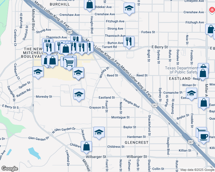 map of restaurants, bars, coffee shops, grocery stores, and more near 3225 Comanche Street in Fort Worth