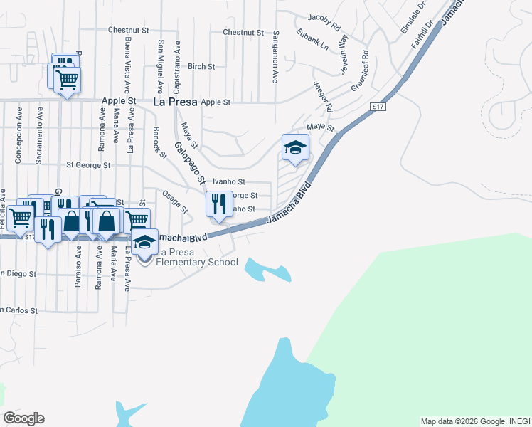 map of restaurants, bars, coffee shops, grocery stores, and more near 9855 Arapaho Street in Spring Valley