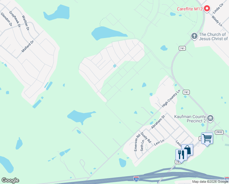 map of restaurants, bars, coffee shops, grocery stores, and more near 12125 Lewis Circle in Forney