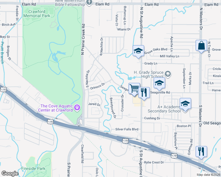 map of restaurants, bars, coffee shops, grocery stores, and more near 301 Beautycrest Drive in Dallas