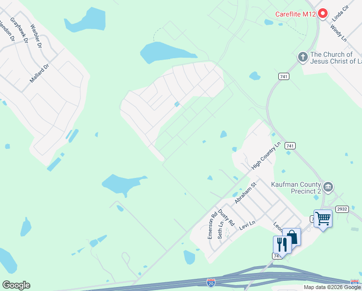 map of restaurants, bars, coffee shops, grocery stores, and more near 12125 Lewis Circle in Forney