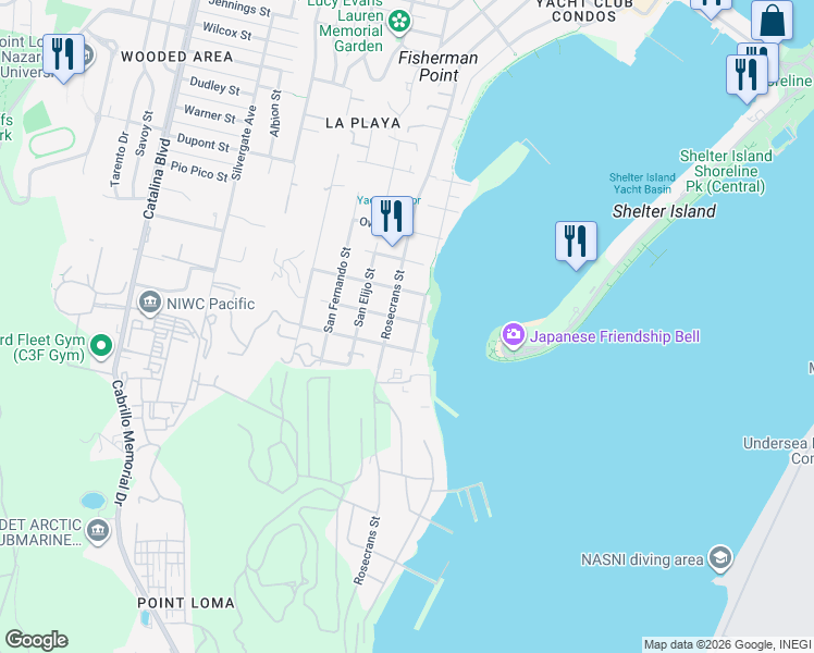 map of restaurants, bars, coffee shops, grocery stores, and more near 2915 Lawrence Street in San Diego