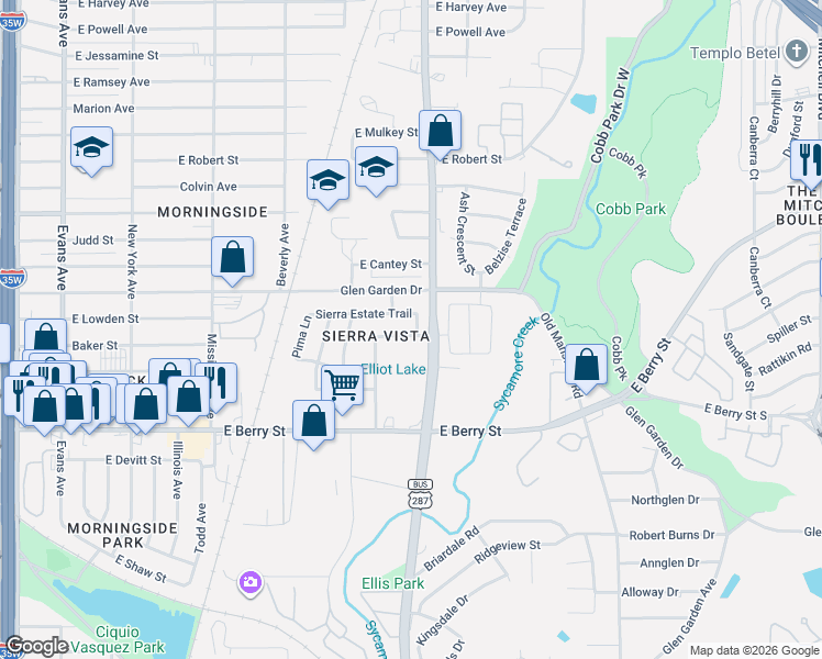 map of restaurants, bars, coffee shops, grocery stores, and more near 1541 Chama Drive in Fort Worth