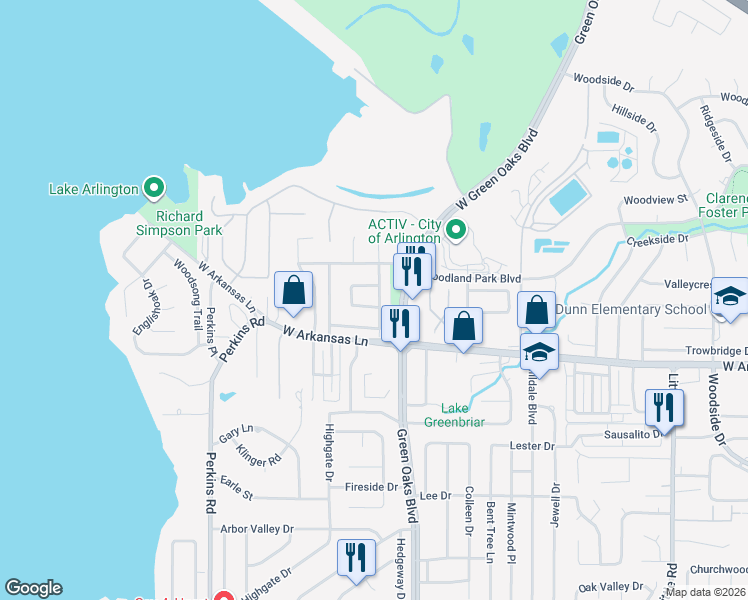 map of restaurants, bars, coffee shops, grocery stores, and more near 5604 Dye Drive in Arlington