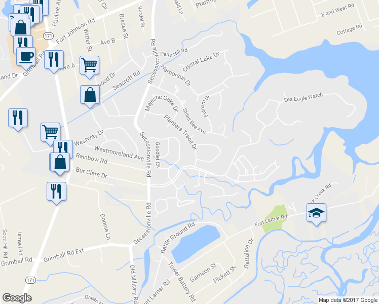 map of restaurants, bars, coffee shops, grocery stores, and more near 684 Goodlet Circle in Charleston